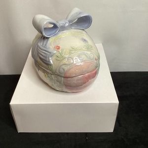 Hand painted ceramic covered candy dish